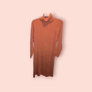 Free People Beach Catalina Sweater Turtleneck Midi Dress Ribbed Women's M Orange